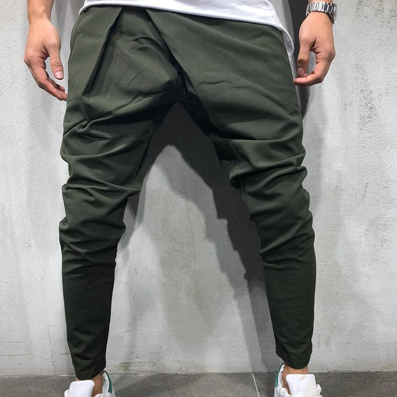 Men Long Casual Irregular Pants Gym Slim Trousers New Solid Running Joggers Gym Drawstring Sashes Long Sweatpants