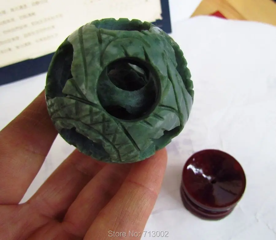 Натуральный зеленый шар из нефрита ручная работа Резной орнамент фэншуй Сфера 3 *