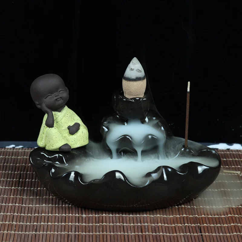 1Pcs Incense Stick Burner Creative Home Decor The Little Monk Cute Censer Backflow Cones Use In Teahouse | Дом и сад