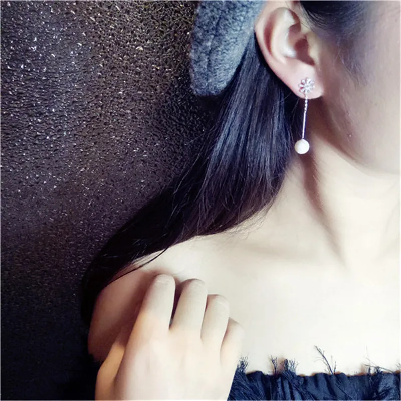 Серьги-капли для женщин, белые, 5-10 мм, раковина, Пресноводный Жемчуг, 925 пробы, серебро, темперамент, серьги-капли, кубический цирконий, хорошее ювелирное изделие