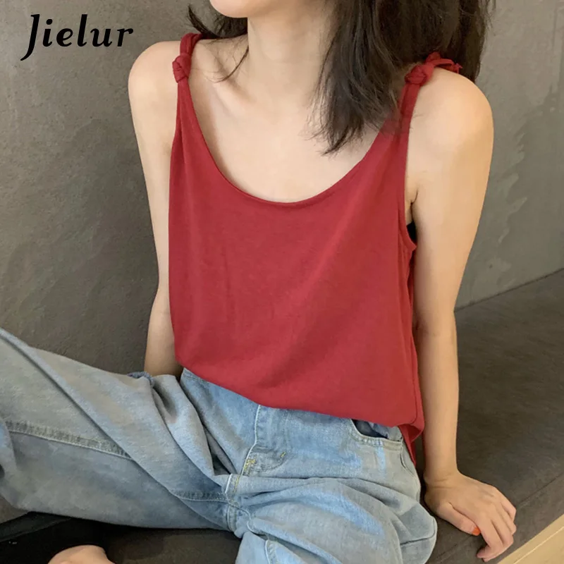 Jielur Women Tank Top Hipster Solid Color Camis Tops Female Vintage Roupas Feminina Chicly New Summer Top Women 4 Colors - Цвет: Wine red