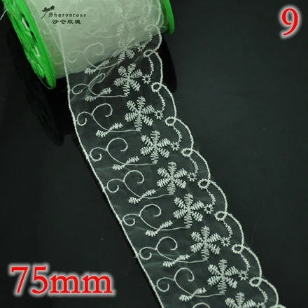 9 White 75mm 3 м/лот тесемка шнурка полиэфира вышитые Чистая кружевная отделка для шитья одежды/скрапбукинга/Свадебные вечерние украшения - Цвет: 9 White 75mm
