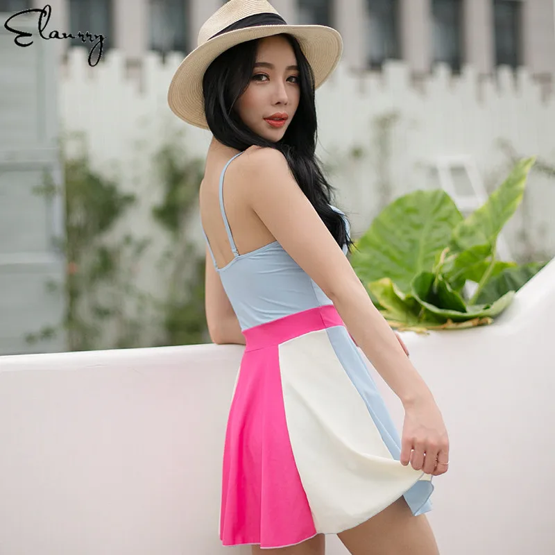 2018 Women One Piece Swimsuit Push Up Sexy Patchwork Swimming Skirt Ladies Beach Wear Monokini Maillot De Bain Femmale | Спорт и