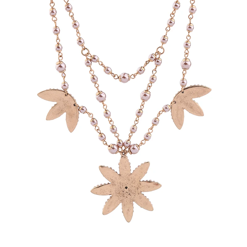 2017 многослойное ожерелье KPOP имитация цепочка с жемчужными бусинами цветы Макси