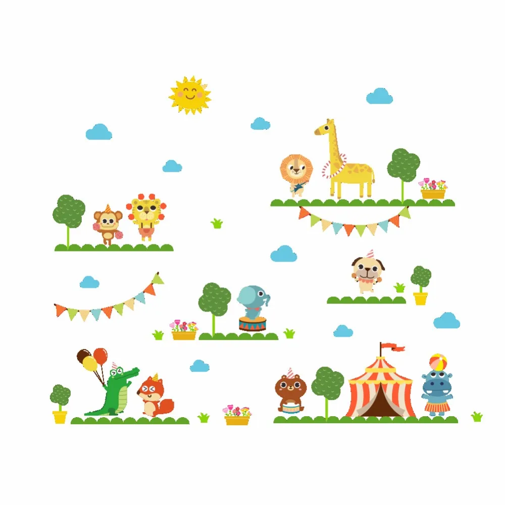 % Jungle Wild Animals Lion Giraffe Tiger Monkey wall stickers For kids room children nursery amusement park decal Mural | Дом и сад