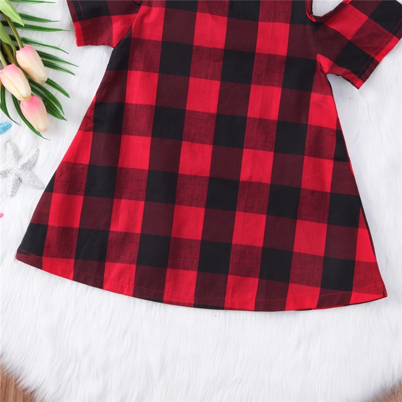 Красное клетчатое платье для маленьких девочек летнее хлопковое повседневное