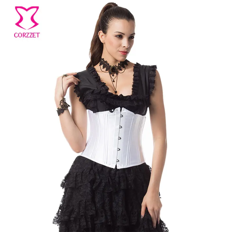 Черный атласный 24 стальной корсет с косточками подгрудный размера плюс корсеты и