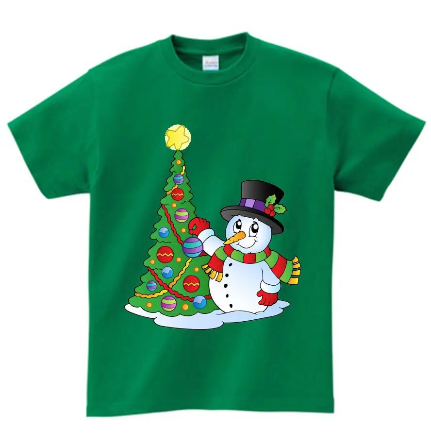 green childreT-shirt Новые рождественские футболки для маленьких мальчиков и девочек Детские хлопковые футболки с рождественским узором, футболки с Санта Клаусом, детские летние топы, футболки, camiseta От 3 до 8 лет NN - Цвет: green childreT-shirt