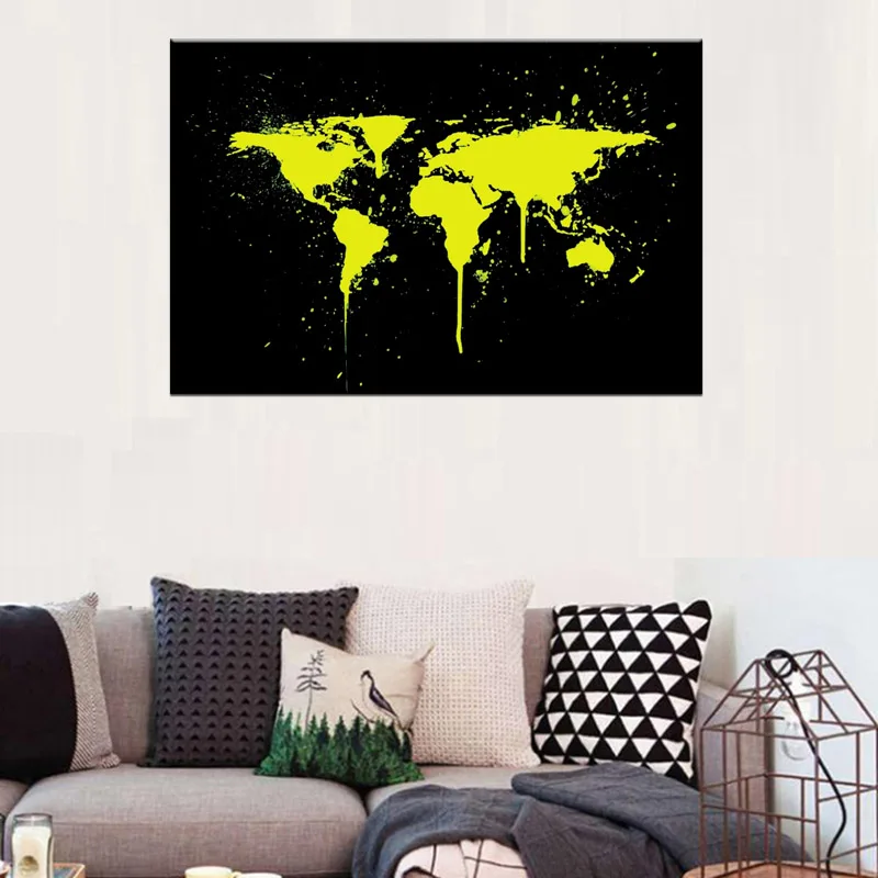 1 шт./компл. абстрактные Желтые карты мира Картина на холсте Современная Золотая
