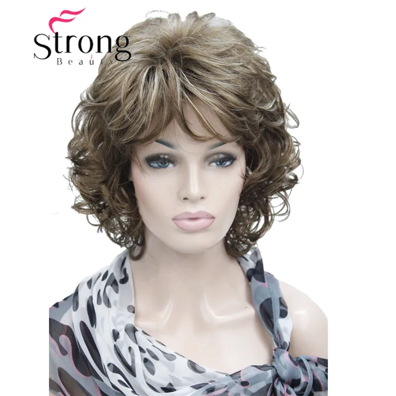 StrongBeauty короткий Мягкий Лохматый слоистый блонд микс полный синтетический парик вьющиеся женские парики