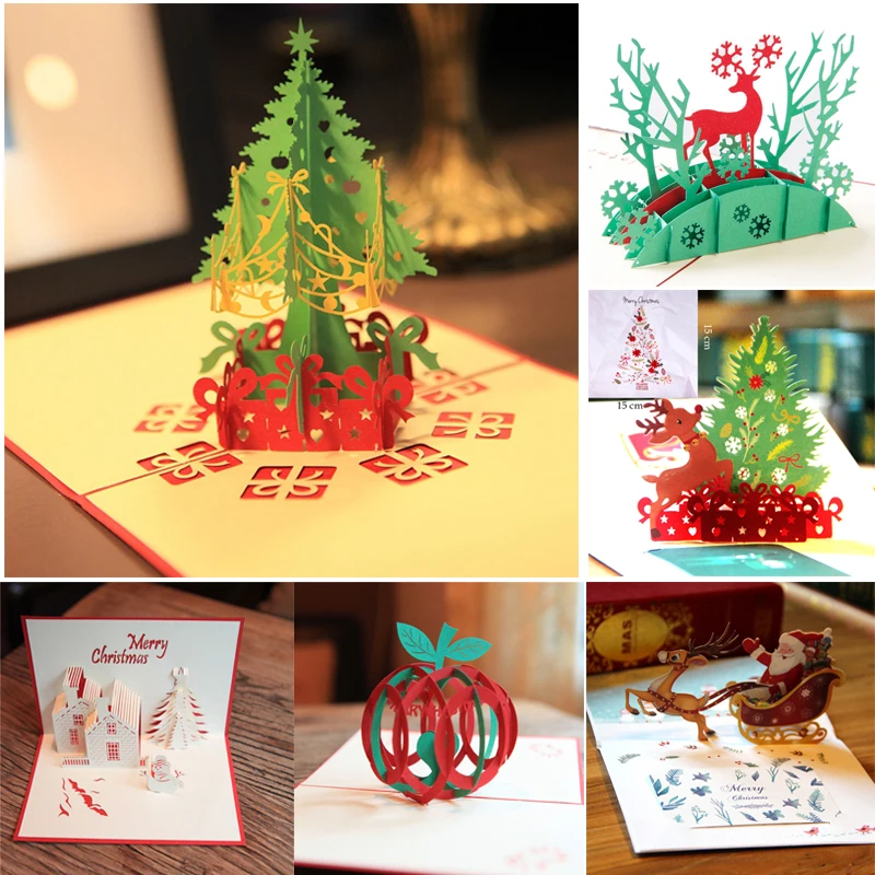 2019 Merry Christmas 3D Pop up Cards Handmade Postcards Greeting for New Year Kids Gifts | Дом и сад