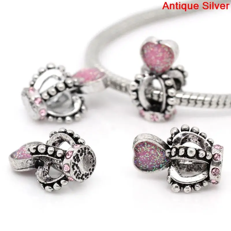 Акриловые шарики doreenbeads Европейский амулет серебристые розовые блестящие с