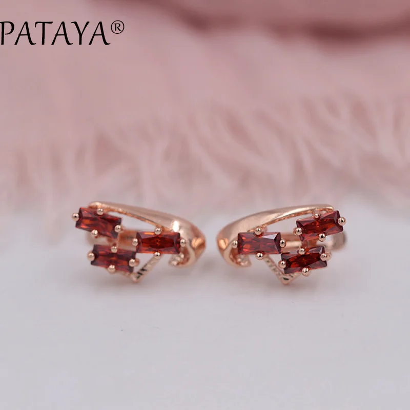 Эксклюзивные Разноцветные серьги PATAYA из розового золота 585 пробы, зеленый квадратный натуральный кубический цирконий, висячие серьги для женщин, хорошее богемное ювелирное изделие - Окраска металла: pomegranate red