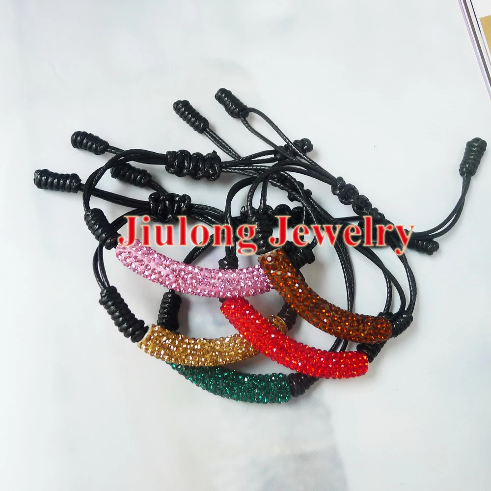 Free shipping.Wholesale 2013 style pave crystal rhinestone long tube bending leather shamballa bracelets.charm jewelry.LSB064 | Украшения и