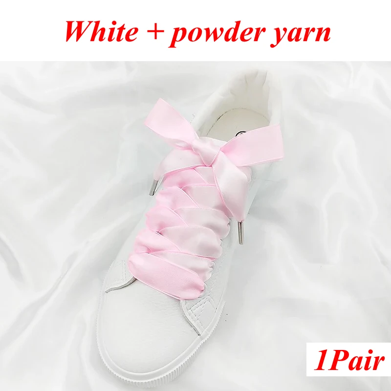 White powder 1 пара, ширина 2 см, двухсторонние шнурки для снега, атласные, шелковые, ленточные шнурки, женские модные шнурки для кроссовок, шнурки для обуви 80/100/120 см - Цвет: White powder