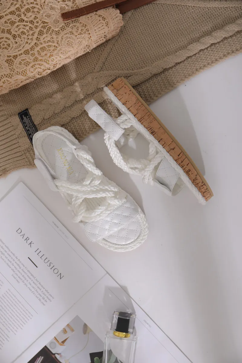 summer new women's platform sandals flat Women Shoes Sweet Lace-up Women's Open Toe Sandals Roman Mixed Color Shoes
