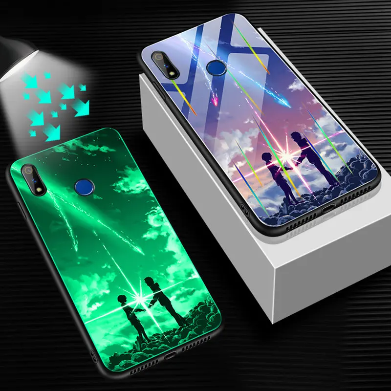 Светящийся чехол для телефона для Oppo Realme 3 Pro Чехол светящийся закаленное стекло задняя крышка для Oppo Realme 3 Pro чехол силиконовый чехол