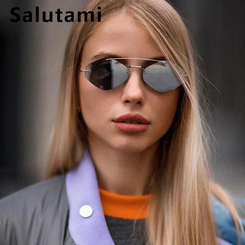 

Frameless Polygon Women Sunglasses 2019 Luxury Brand Alloy Small Sun Glasses Men Vintage Chic Black Silver Clear Shades