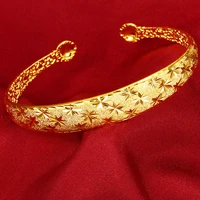 classic style womens cuff bangle yellow gold filled star carved womens bangle bracelet fashion jewelry