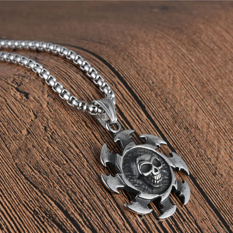 Титановая сталь Череп круговой Ветер Огонь колесо кулон ретро ожерелье для