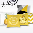 Декоративный Чехол-подушка с ананасами, простой чехол для подушек с надписью, желтая линия, фоточехол для дивана