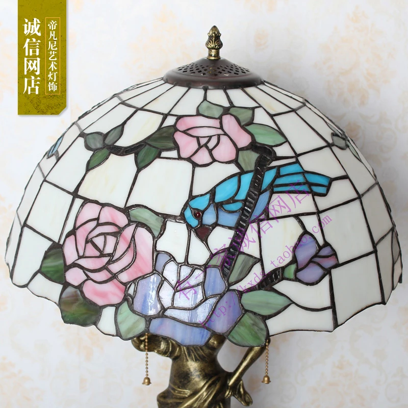 16-дюймовая модная настольная лампа Tiffany Beauty Dragonfly rose flower из витражного стекла для
