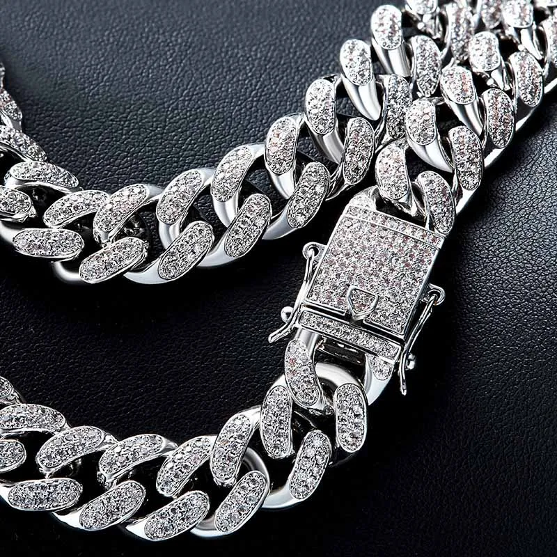 Men Bling Cubic Zirconia Cuban Miami Chain Necklace Copper Material Full CZ Clasp Iced Out Hip hop Luxury | Украшения и