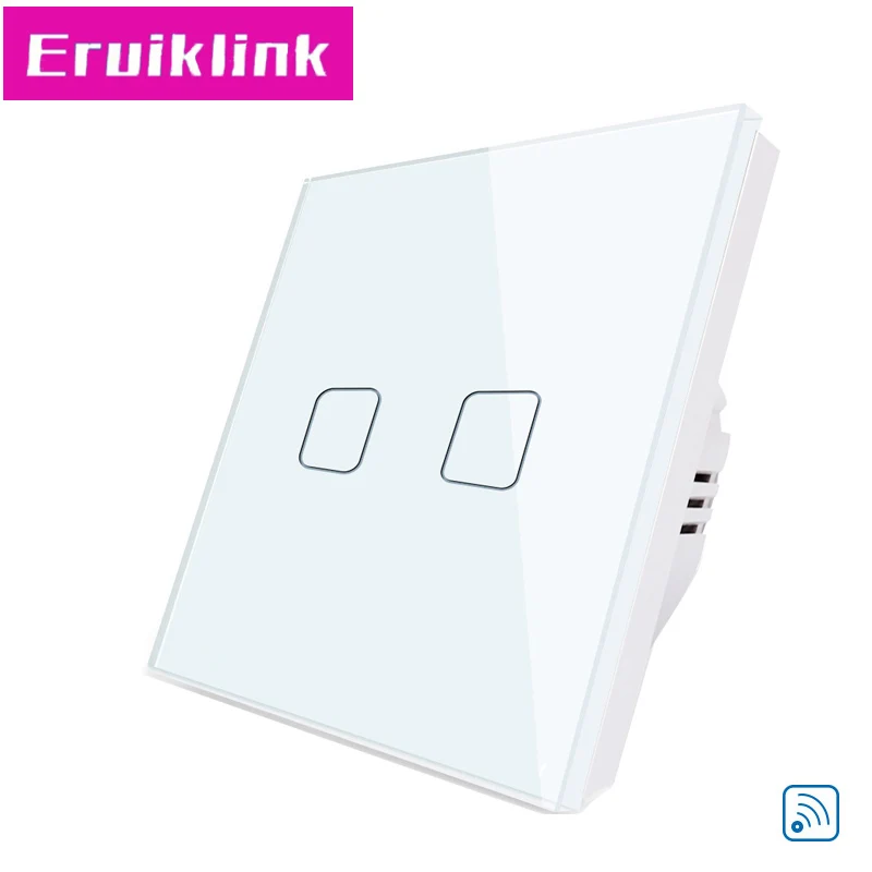 2 Gang Switch Only ЕС/Великобритания Стандартный 1/2/3 местный 1 позиционный дистанционного Управление настенных выключателей, белый, с украшением в виде кристаллов Стекло Панель сенсорный светильник переключатель для RF433 умный дом - Цвет: 2 Gang Switch Only
