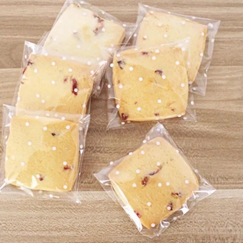 100 шт./лот прозрачные матовые пластиковые конфетные пакеты в белый горошек