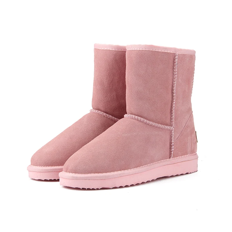 Light Pink HABUCKN/Классические непромокаемые зимние сапоги из натуральной яловой кожи, шерстяные женские сапоги, теплая зимняя обувь для женщин, большие размеры 34-44 - Цвет: Light Pink