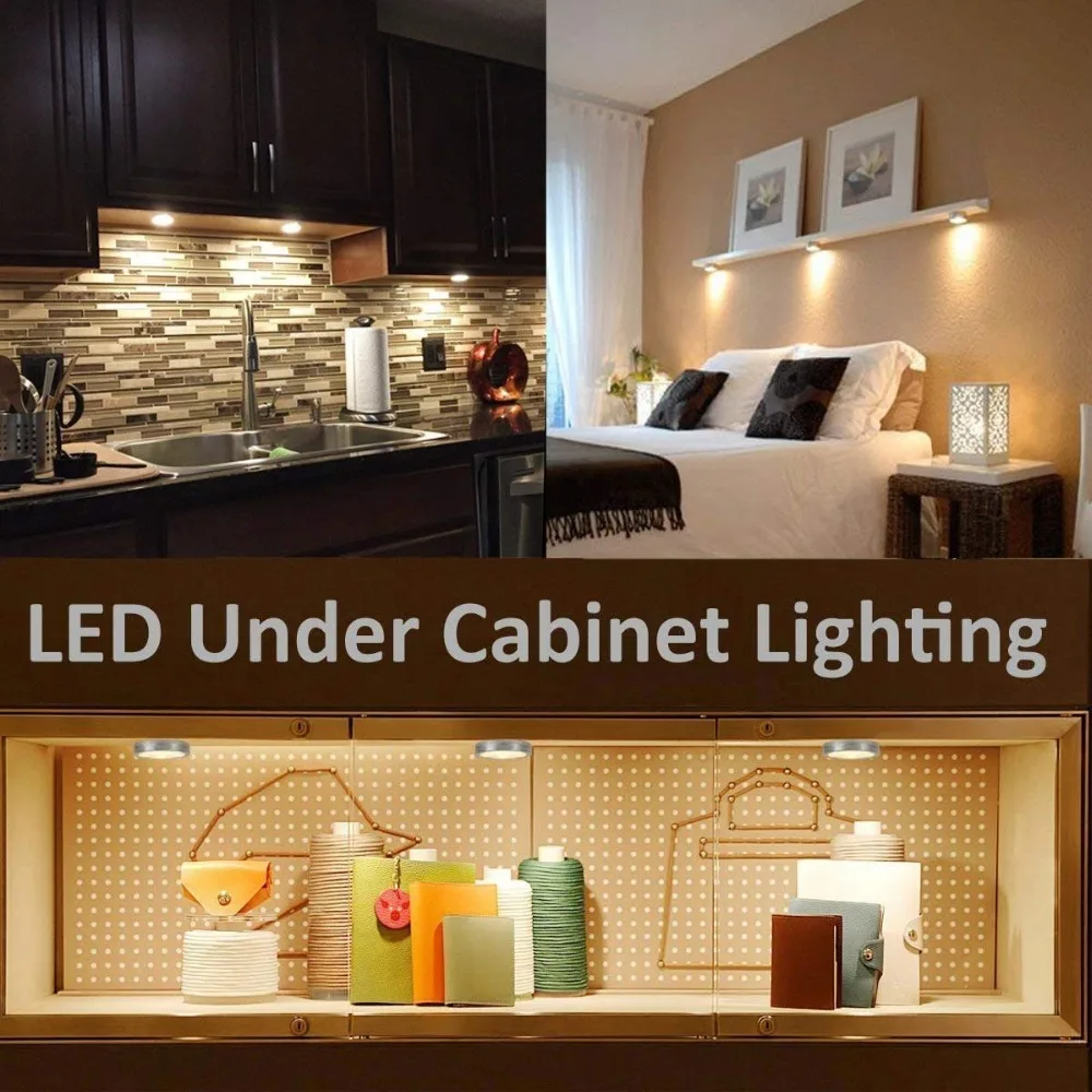 

4 in 1 set LED Cabinet Light Shelf Showcase Closet Lamp Kitchen Showcase Puck Downlight Wardrobe Night Counter Lighting Lamps
