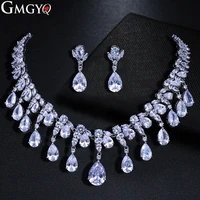 gmgyq brilliant and luxurious design dazzling water drop zirconia jewelry suit suitable for women brides wedding dresses