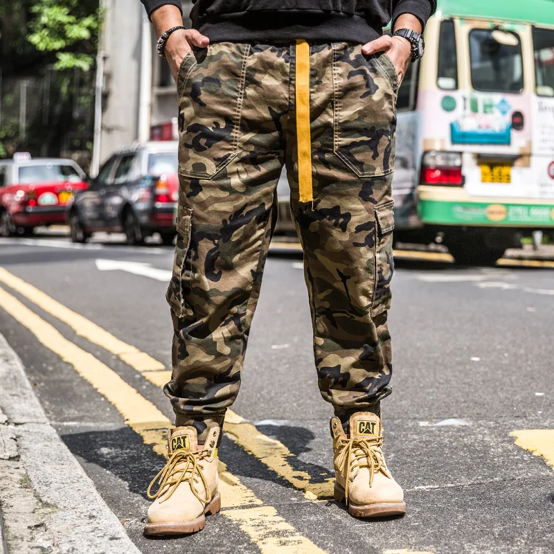 Мужские камуфляжные джинсы свободные джинсовые брюки шаровары цвета хаки