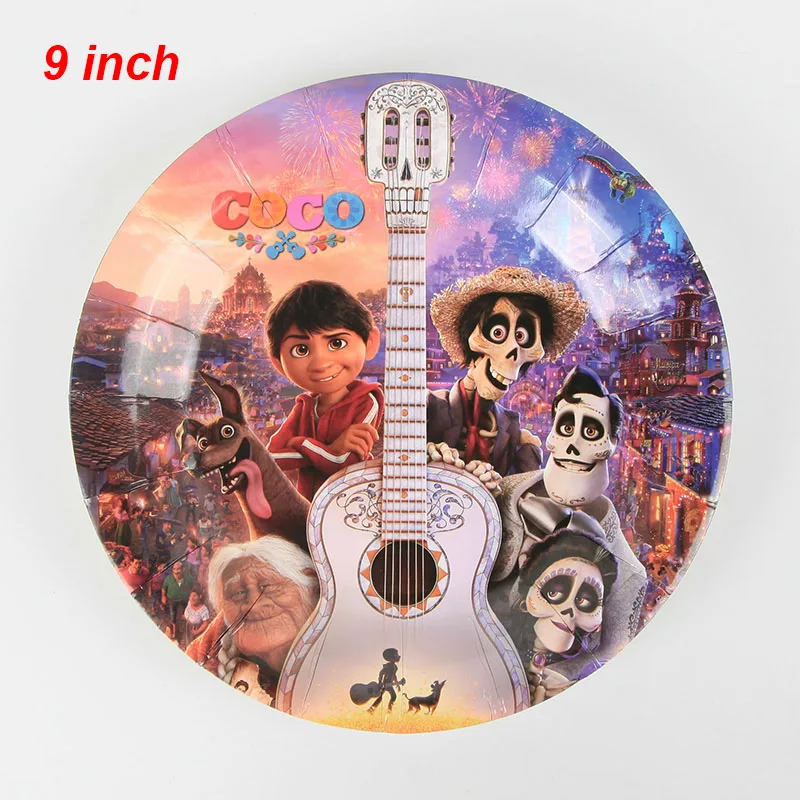plate 9inch 6pcs COCO тема бумажная чашка мешок тарелка скатерть соломенная выдувная баннер из воздушных шаров торт Топпер карты показать вечерние изделия для декорации подарок - Цвет: plate 9inch 6pcs
