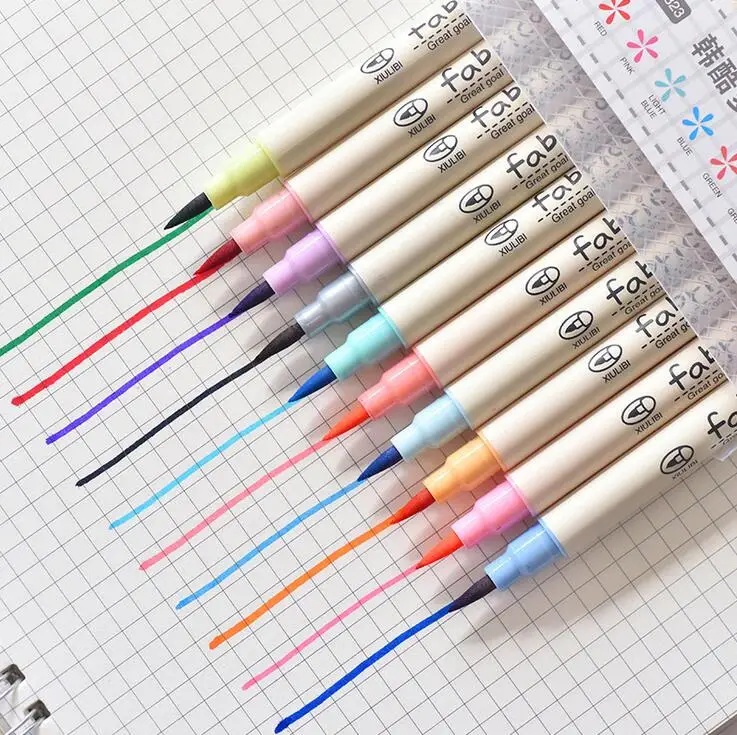 

10 pcs/pack Soft Brush Caligraphy Fabricolor Painting Drawing Art Supply Colorful Candy Color Art Markers Gift Stationery