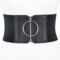 women elastic ultra wide belt wide stretch waist belt circle zipper corset cummerbund dress adornment for women strap