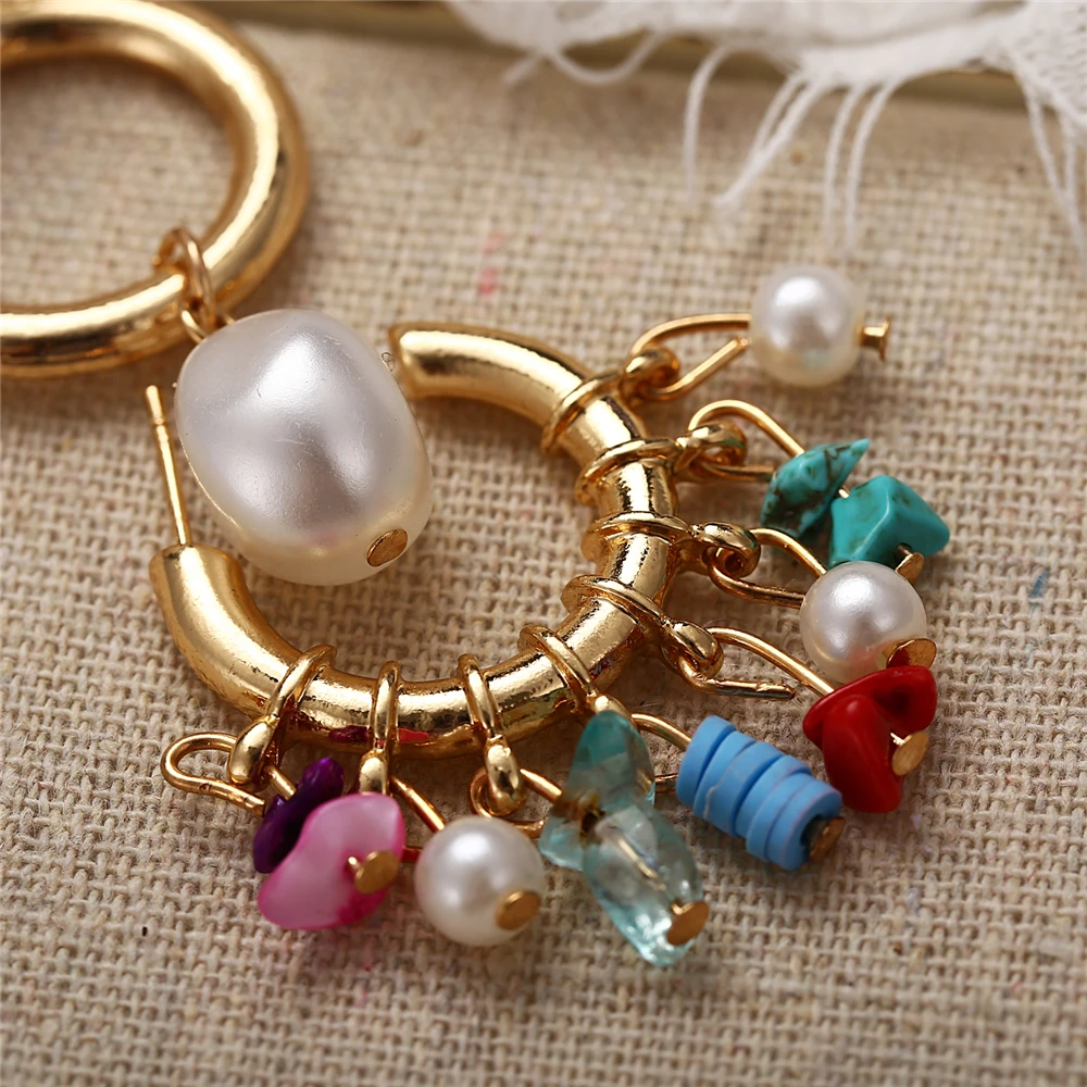 ZA новые модные золотые Асимметричные Висячие серьги для женщин Boho жемчужные радужные полосы висячие серьги винтажные национальные ювелирные изделия