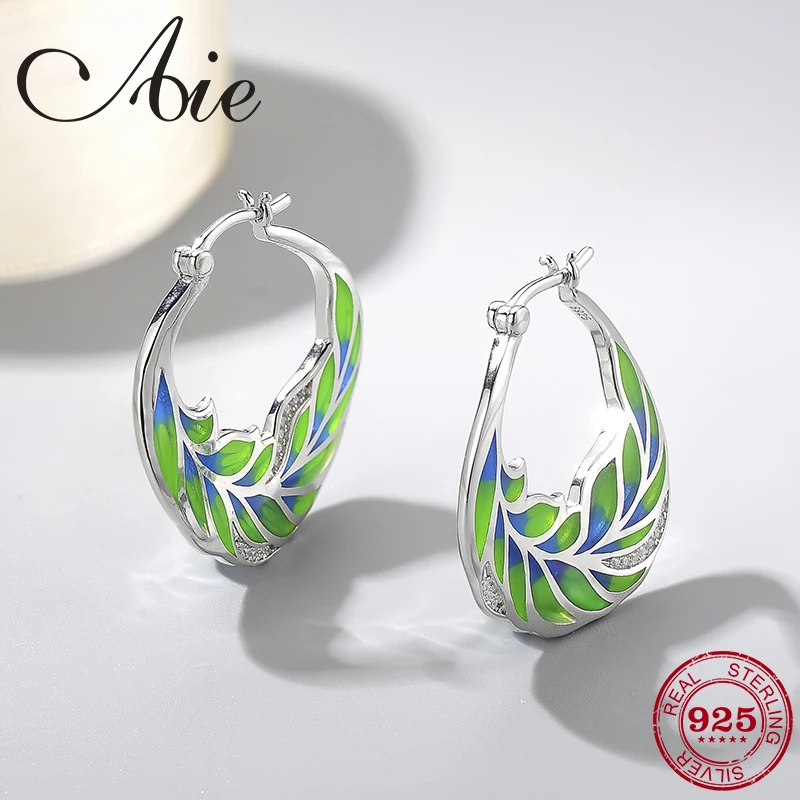 Love nature 2018 new DIY gift fashion 925 Sterling Silver leaves green Enamel fine Dangle Earrings Party Jewelry | Украшения и
