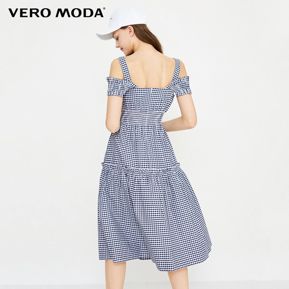 Vero Moda Новое Женское платье в клетку с эластичными лямками и высокой талией из хлопка | 31837A515