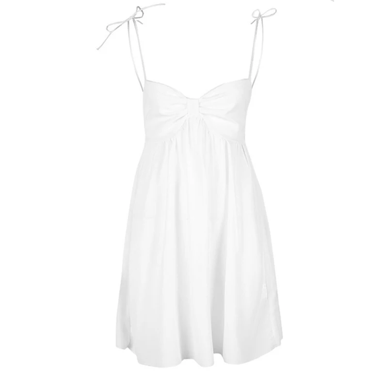 

Sexy Sling Wrapped Chest Pleated Waist Summer Dress Fashion Causal Solid Sleeveless Women Dress Sexy Dresses Woman Party Night