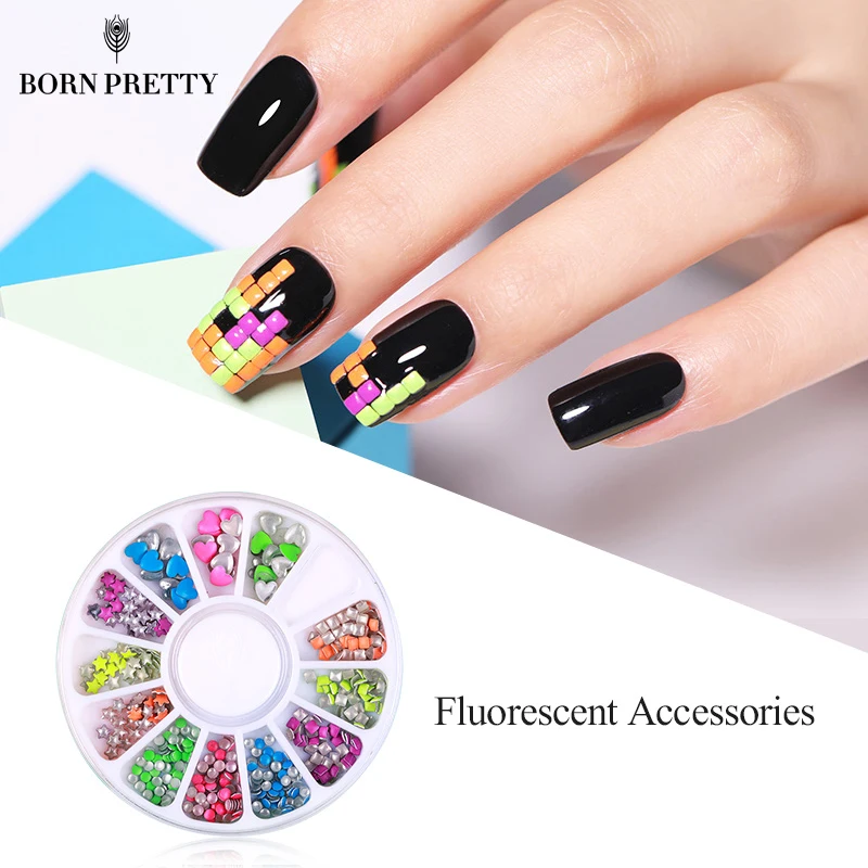 BORN PRETTY 1 коробка флуоресцентный ноготь заклепки Сердце Звезда смешанный размер 3D украшения ногтей в колесо