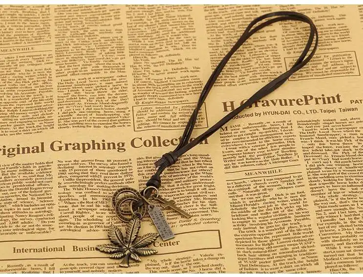 Ожерелье женское в стиле стимпанк с кулоном виде кленового листа|jewelry style|leather