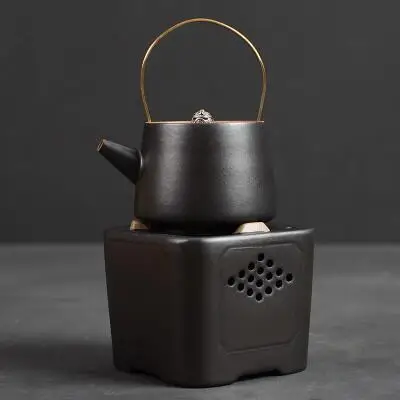 Черный PINNY, японский стиль, керамические чайные горшки, 250 мл, керамика, чайный горшок, светильник на спирте, плита, может сварить чай, спиртовая плита, чайный набор кунг-фу - Цвет: Черный