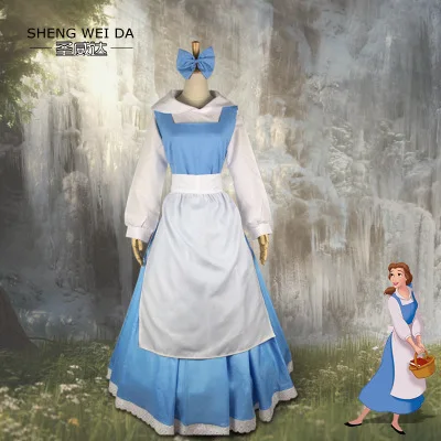 Взрослых Для женщин Красота и Beast Belle Blue платье горничной Косплэй Хэллоуина