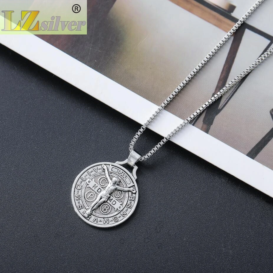 

Saint Jesu Benedict Nursia Patron Medal Crucifix Cross Religious Zinc Alloy Pendant Necklaces 24 inches Chains N1658 24x21mm