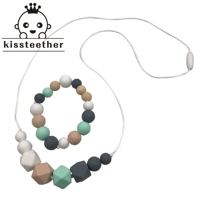 Collar de dentici&oacute;n de beb&eacute; para mam&aacute;, collar de dentici&oacute;n de silicona, pulsera sin BPA-0