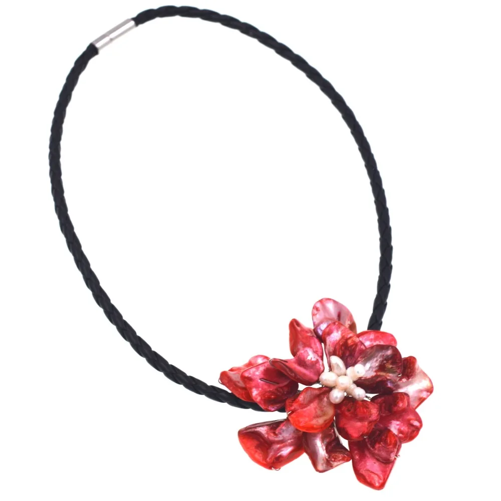 Ожерелье из натурального пресноводного жемчуга и красного барокко|flower necklace|necklace