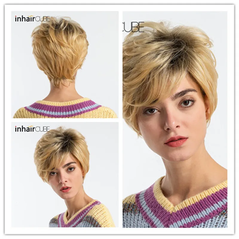 Inhair Cube натуральный Омбре блонд женские парики короткие прямые смешанные