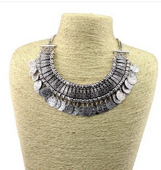 2014 Новый Винтажный стиль серебряный резной цветок буквы круглые монеты кисточки