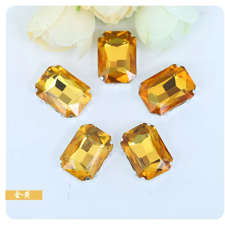 golden yellow 10x14 мм, 20 шт, стеклянные алмазные прямоугольные стразы, пришитые камни с когтями, аксессуары для одежды DIY - Цвет: golden yellow